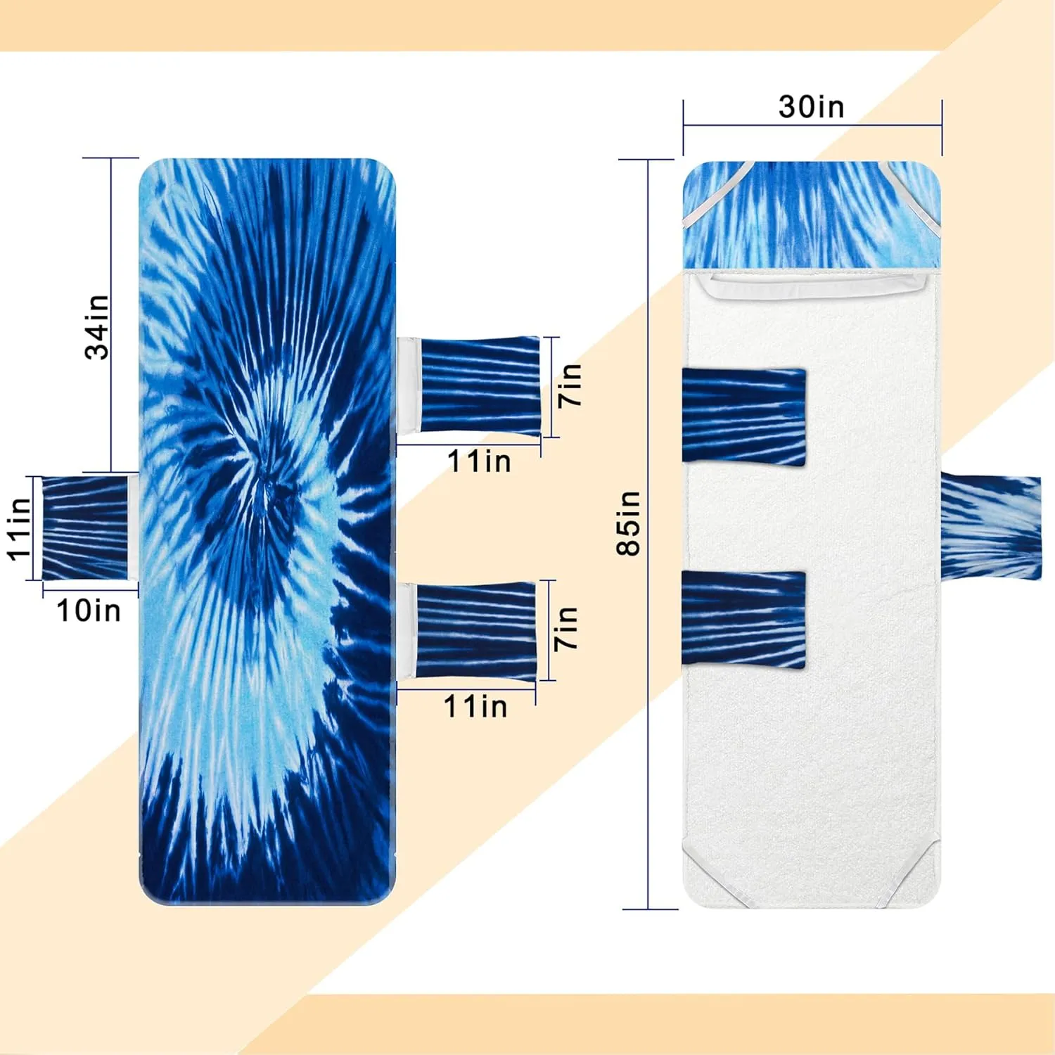 Lounge Chair Towel Cover, Tie Dye Style Chaise Lounge Cover, Beach Chair Covers with Pockets for Pool Sunbathing Beach Garden Courtyard Outdoor Trips, 85 x30 in, Blue Grey