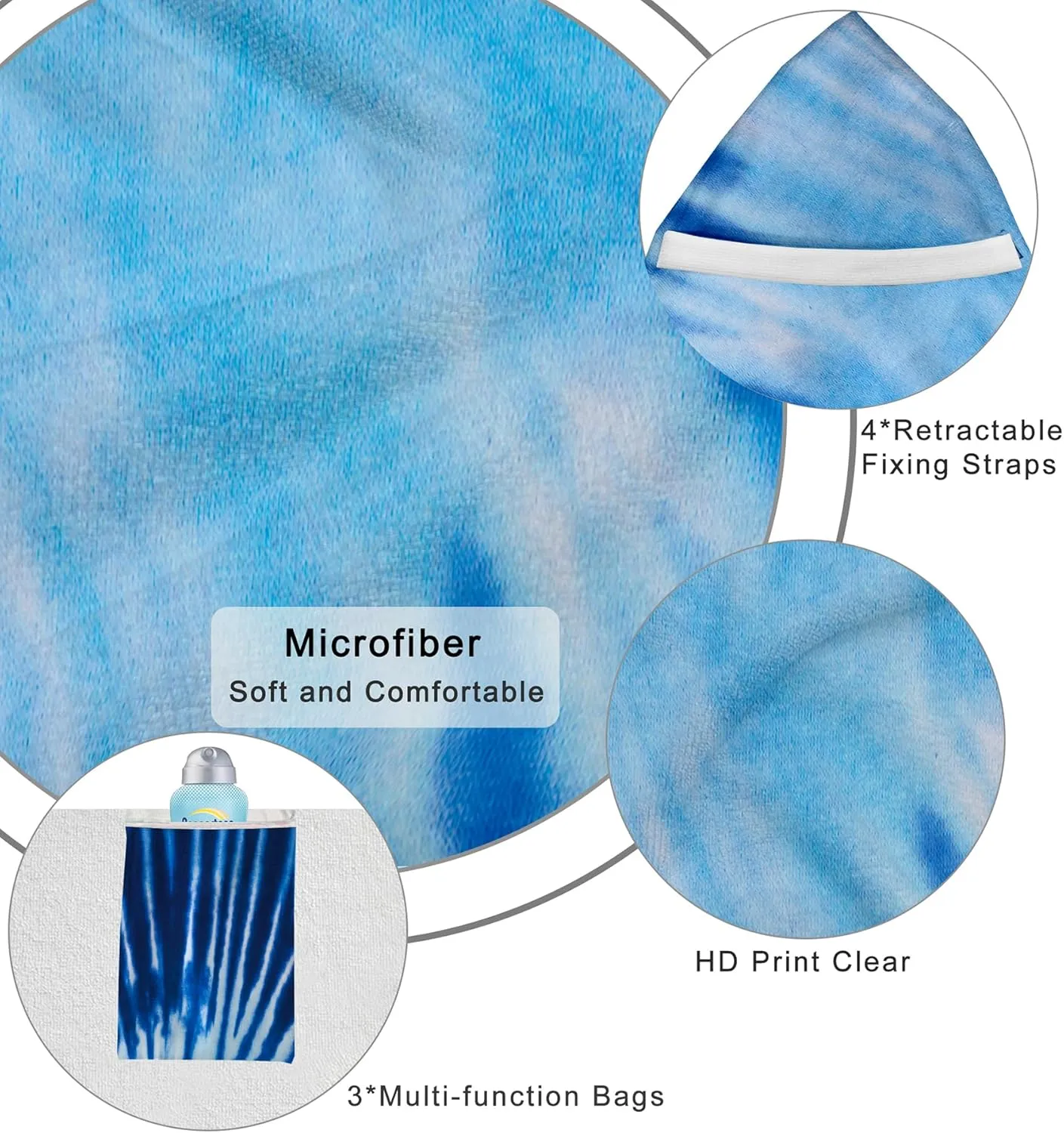 Lounge Chair Towel Cover, Tie Dye Style Chaise Lounge Cover, Beach Chair Covers with Pockets for Pool Sunbathing Beach Garden Courtyard Outdoor Trips, 85 x30 in, Blue Grey