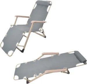 LUCKYERMORE Set of 2 Heavy Duty Lounge Chairs and Full Flat Cot 2 Positions, Folding Reclining Chairs for Outdoor Beach Pool Camping, Gray 70”L X 20.5”W, Grey