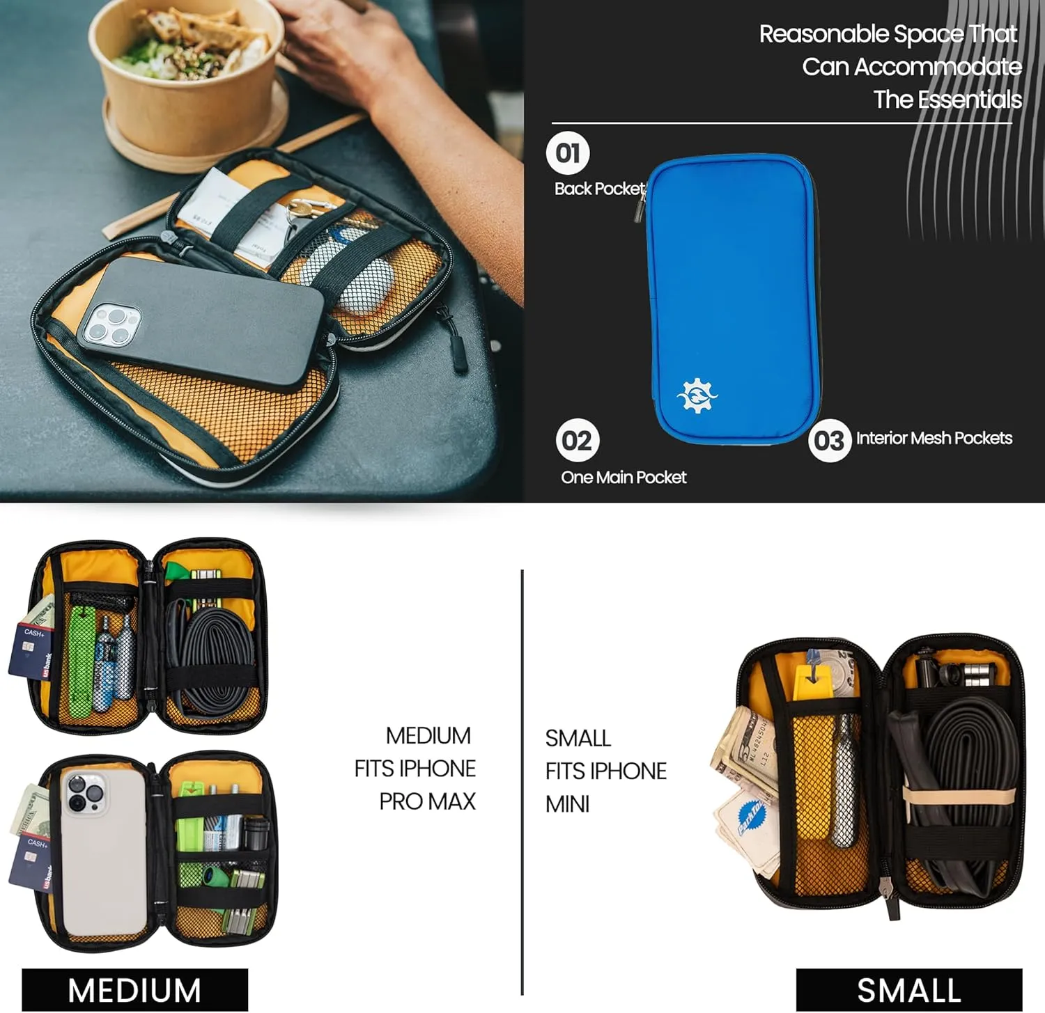 Lumiere & Co. Cycling Wallet Waterproof | Biking Wallet and Cycling Pouch for Jersey | Cycling Phone Wallet for Bicycle with Zipped Pockets (Blue, Medium)