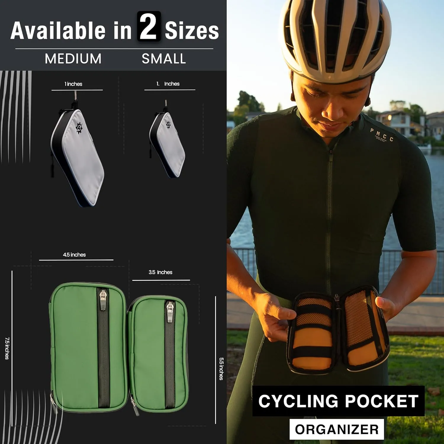 Lumiere & Co. Cycling Wallet Waterproof | Biking Wallet and Cycling Pouch for Jersey | Cycling Phone Wallet for Bicycle with Zipped Pockets (Green, Small)