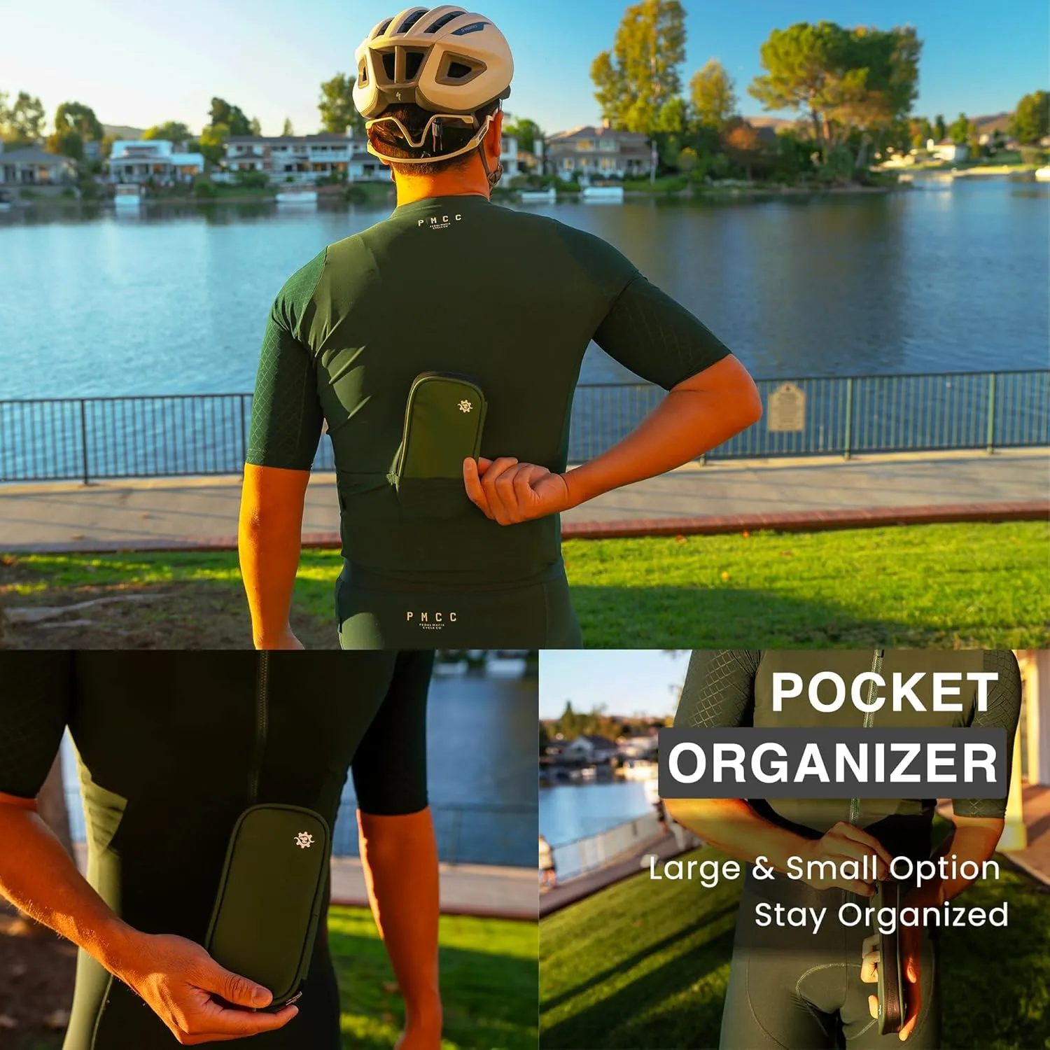 Lumiere & Co. Cycling Wallet Waterproof | Biking Wallet and Cycling Pouch for Jersey | Cycling Phone Wallet for Bicycle with Zipped Pockets (Green, Small)
