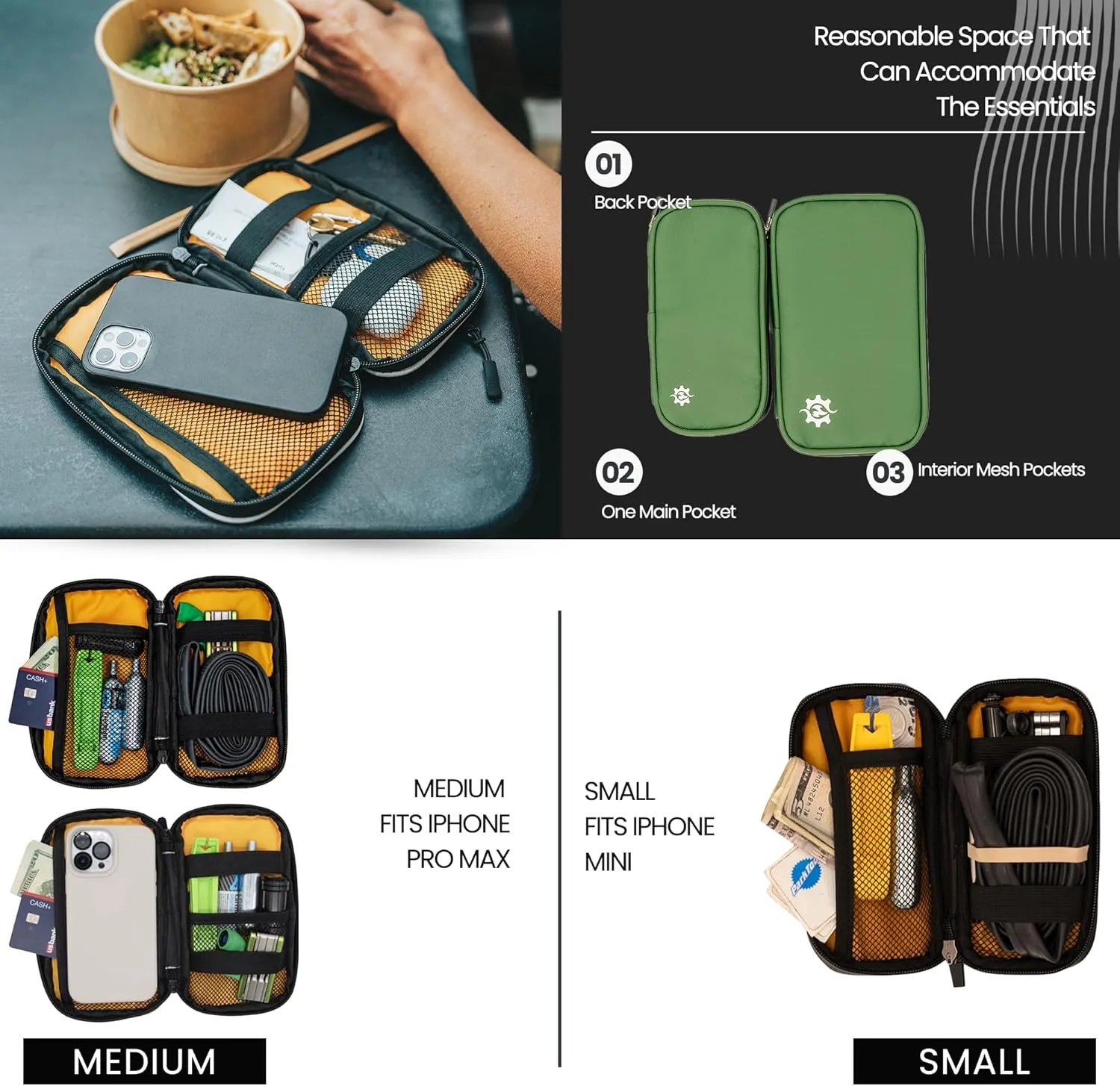 Lumiere & Co. Cycling Wallet Waterproof | Biking Wallet and Cycling Pouch for Jersey | Cycling Phone Wallet for Bicycle with Zipped Pockets (Green, Small)