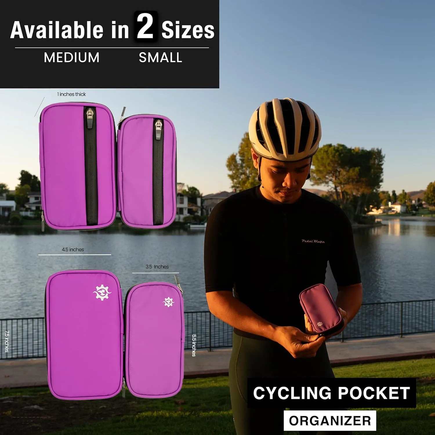 Lumiere & Co. Cycling Wallet Waterproof | Biking Wallet and Cycling Pouch for Jersey | Cycling Phone Wallet for Bicycle with Zipped Pockets (Purple, Small)