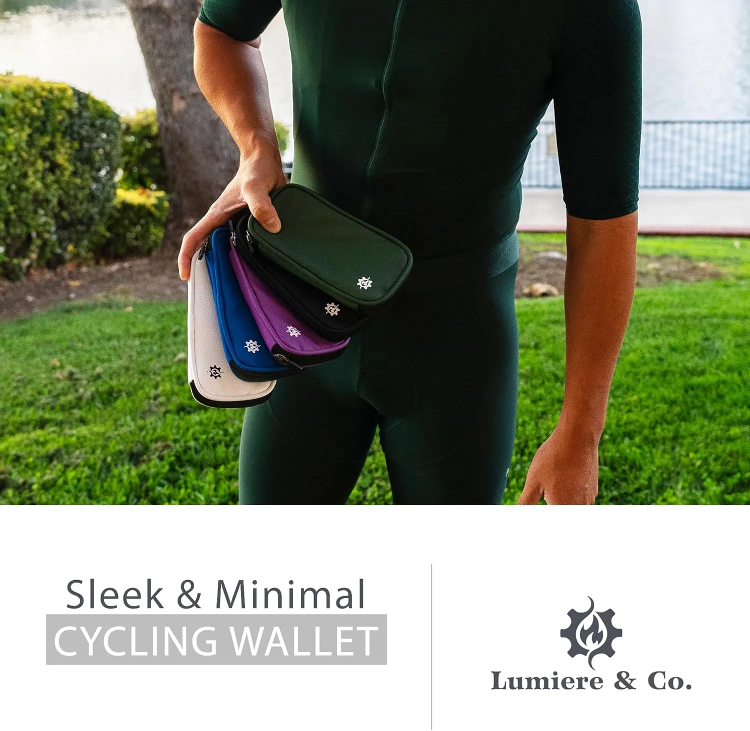 Lumiere & Co. Cycling Wallet Waterproof | Biking Wallet and Cycling Pouch for Jersey | Cycling Phone Wallet for Bicycle with Zipped Pockets (White, Small)