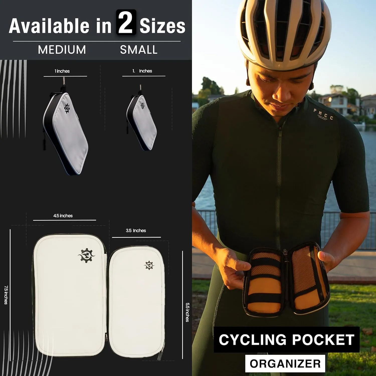 Lumiere & Co. Cycling Wallet Waterproof | Biking Wallet and Cycling Pouch for Jersey | Cycling Phone Wallet for Bicycle with Zipped Pockets (White, Small)