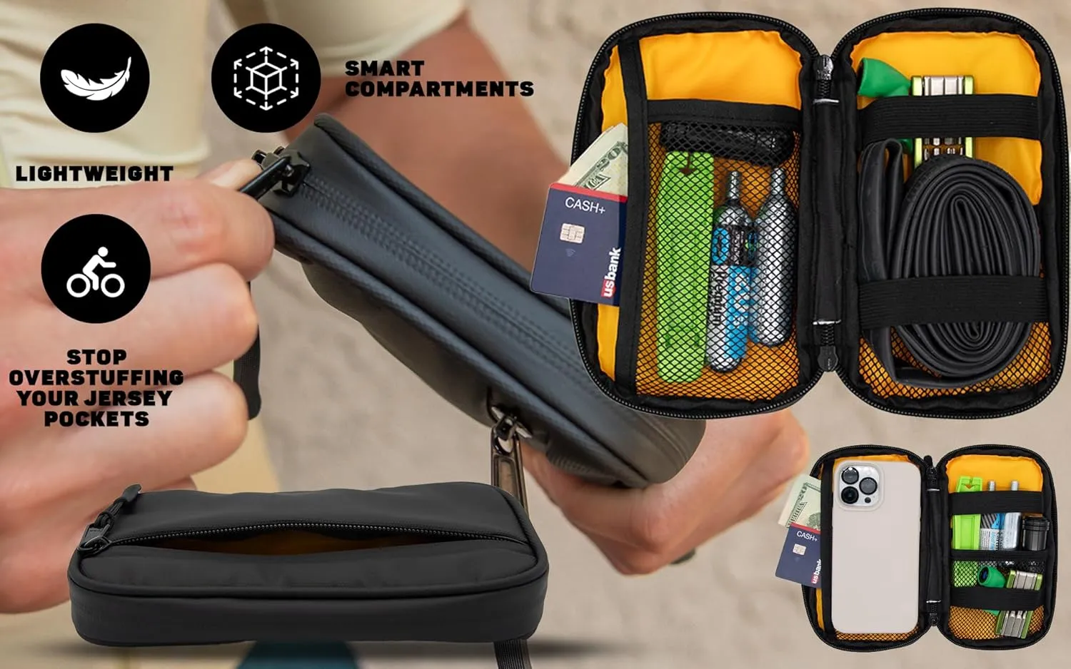 Lumiere & Co. Cycling Wallet Waterproof | Biking Wallet and Cycling Pouch for Jersey | Riding Wallet for Professional Bicycle Riders | Cycling Phone Wallet for Bicycle with Zipped Pockets (Black)