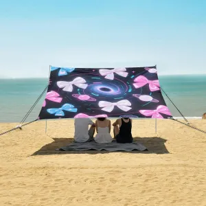 Luminous Bows Galaxy Space Beach Canopy Tent Anti-UV & Wind Resistant, Camping Sun Shelter Easy Setup Portable,Outdoor Shade Tents with Sandbags,Sand Shovels,Ground Pegs & Stability Poles