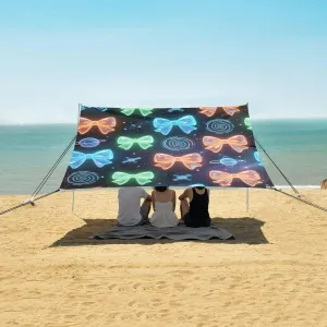 Luminous Colorful Bows Beach Canopy Tent Anti-UV & Wind Resistant, Camping Sun Shelter Easy Setup Portable,Outdoor Shade Tents with Sandbags,Sand Shovels,Ground Pegs & Stability Poles