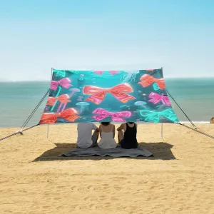 Luminous Colorful Bows Jellyfish Beach Canopy Tent Anti-UV & Wind Resistant, Camping Sun Shelter Easy Setup Portable,Outdoor Shade Tents with Sandbags,Sand Shovels,Ground Pegs & Stability Poles