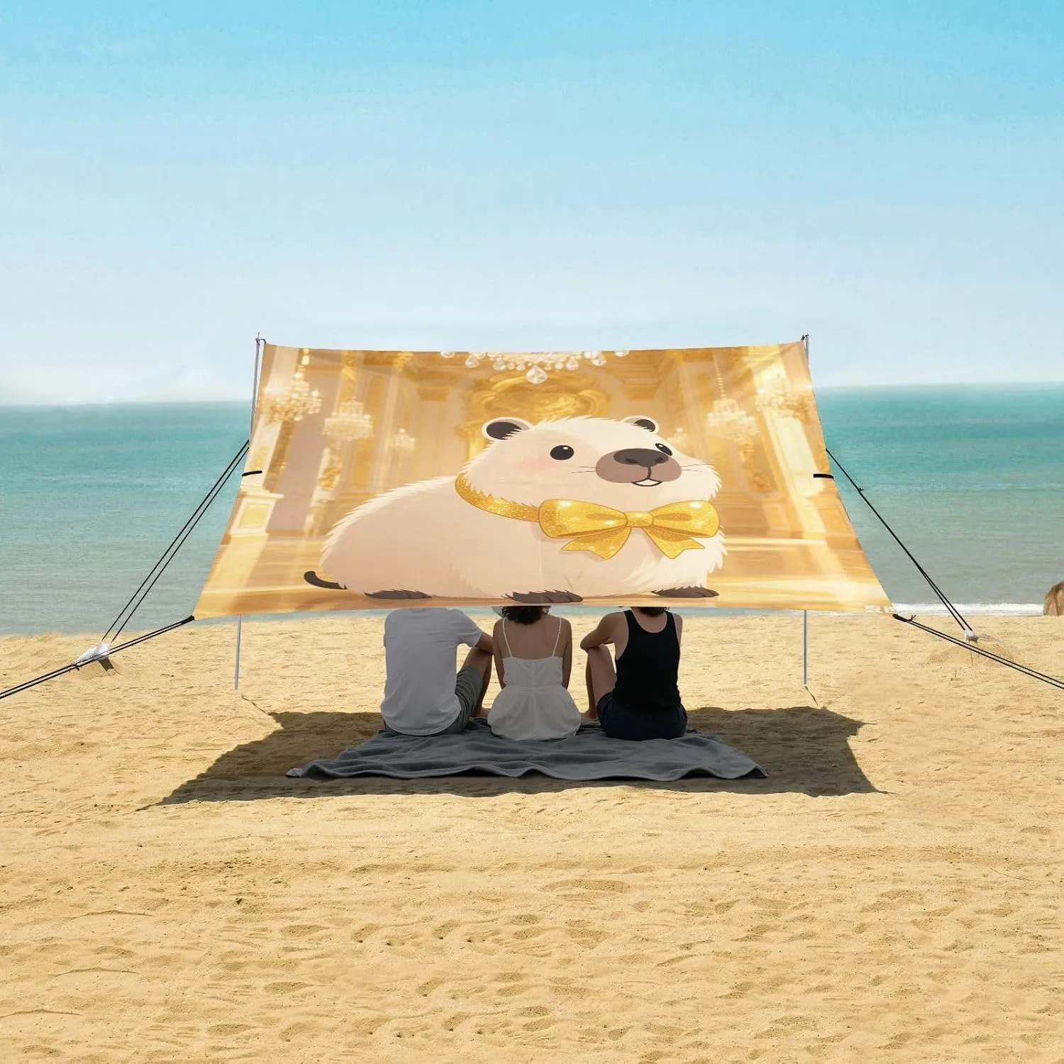 Luxurious Capybara with Bow Beach Camping Tent Sun Shelter for Whole Family, Beach Shade Canopy with UPF50  UV Protection,Easy Set Up and Carry,Outdoor Shade for Trips, Fishing, Backyard Fun Pi