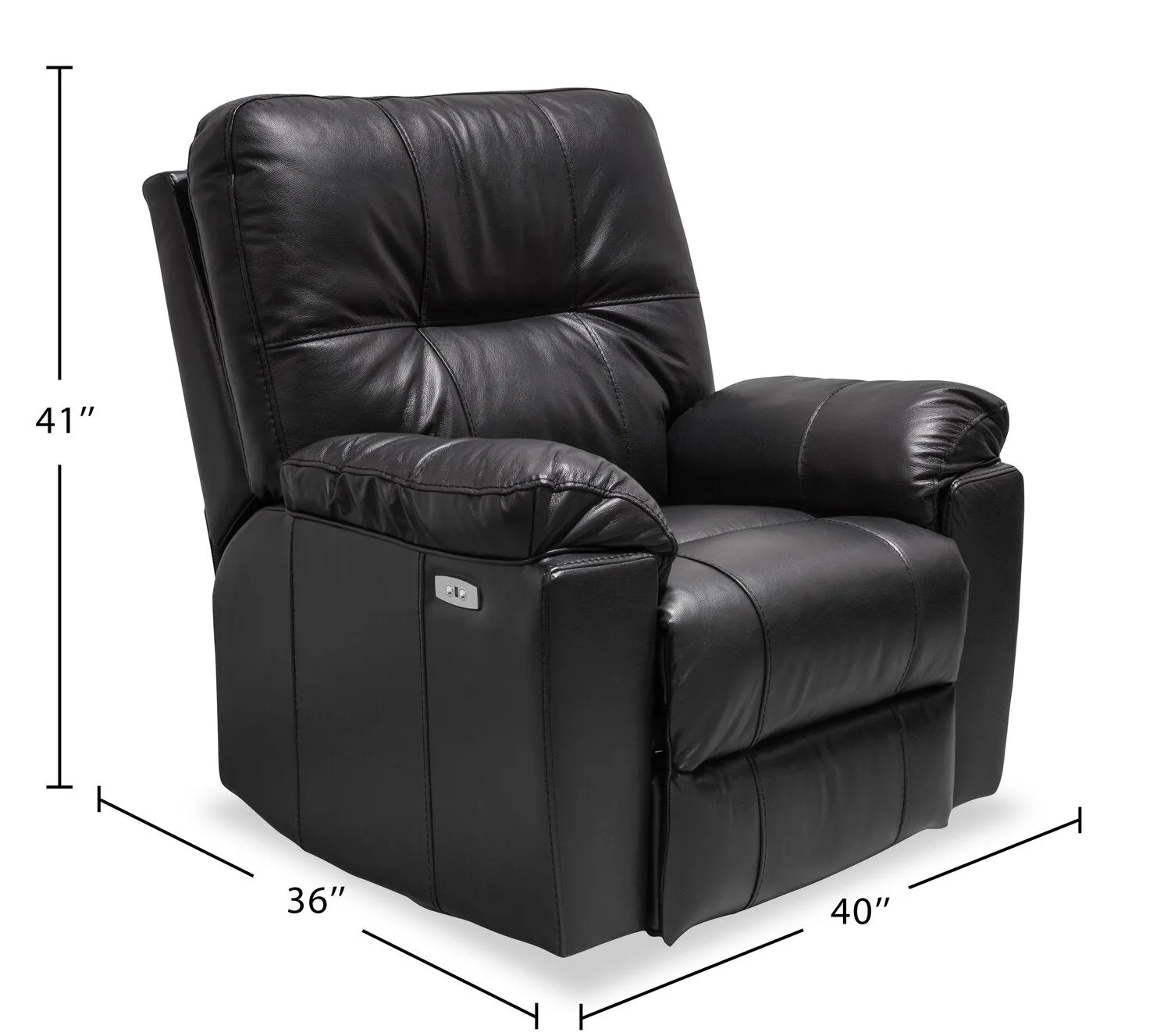 Made in Canada Dawson 40" Genuine Leather Power Reclining Chair with USB Port - Black | Fauteuil à inclinaison électrique Dawson de 40 po fabriqué au Canada en cuir véritable avec port USB - noir