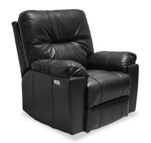 Made in Canada Dawson 40" Genuine Leather Power Reclining Chair with USB Port - Black | Fauteuil à inclinaison électrique Dawson de 40 po fabriqué au Canada en cuir véritable avec port USB - noir