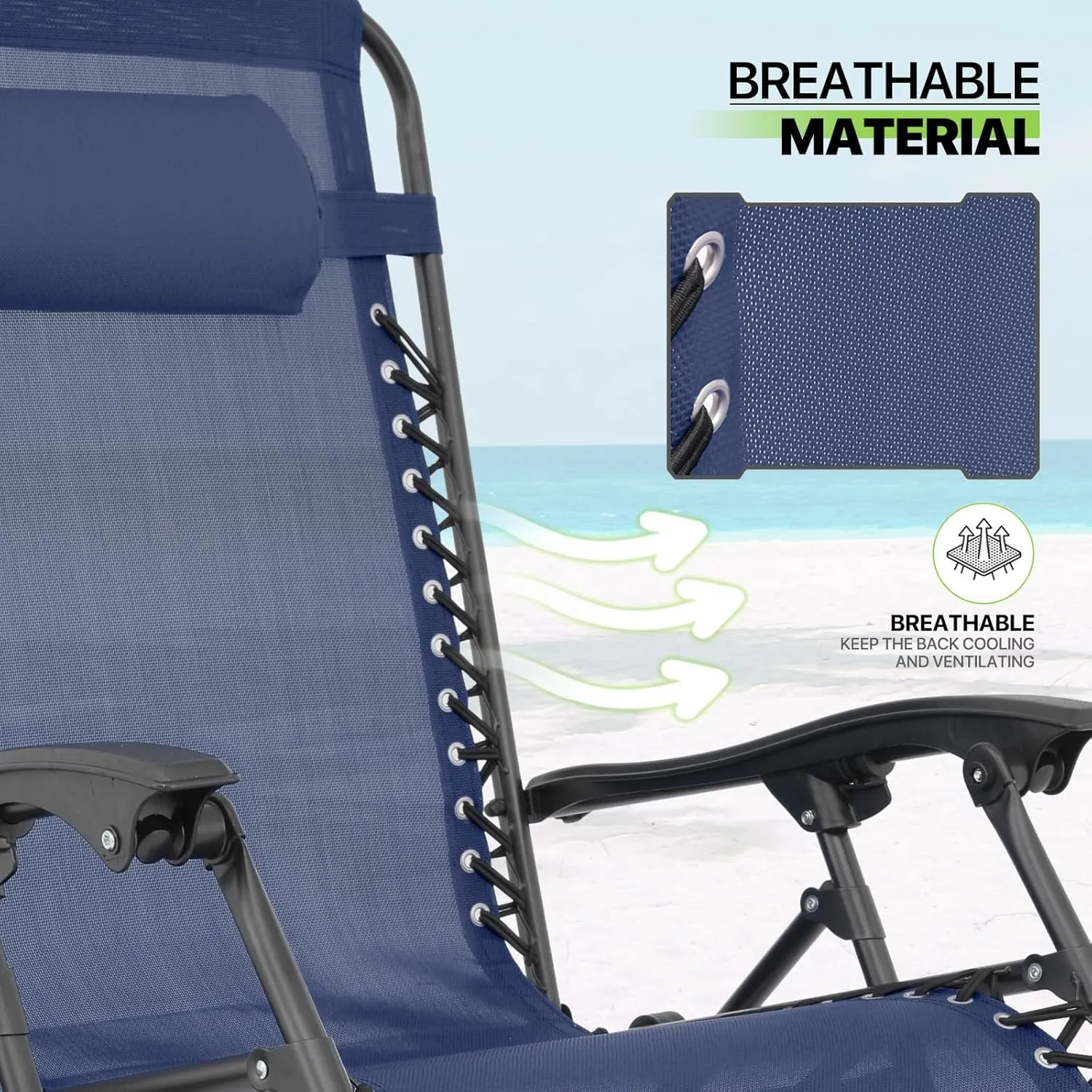 Magshion 29-Inch Zero Gravity Lounge Chairs Set of 2 with Cup Holder Tray, XL Patio Recliner Chair Foldable Outdoor Anti-Gravity Chairs, Navy Blue(330lb Weight Capacity)
