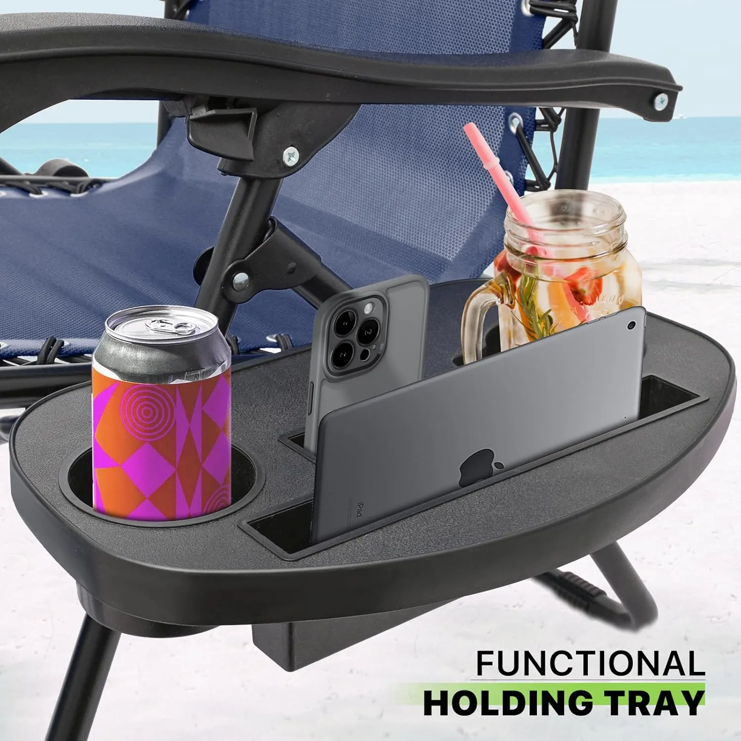 Magshion 29-Inch Zero Gravity Lounge Chairs Set of 2 with Cup Holder Tray, XL Patio Recliner Chair Foldable Outdoor Anti-Gravity Chairs, Navy Blue(330lb Weight Capacity)