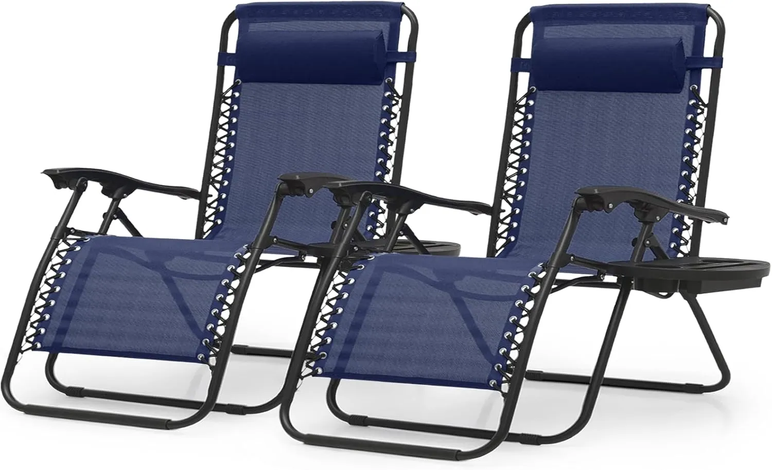 Magshion 29-Inch Zero Gravity Lounge Chairs Set of 2 with Cup Holder Tray, XL Patio Recliner Chair Foldable Outdoor Anti-Gravity Chairs, Navy Blue(330lb Weight Capacity)