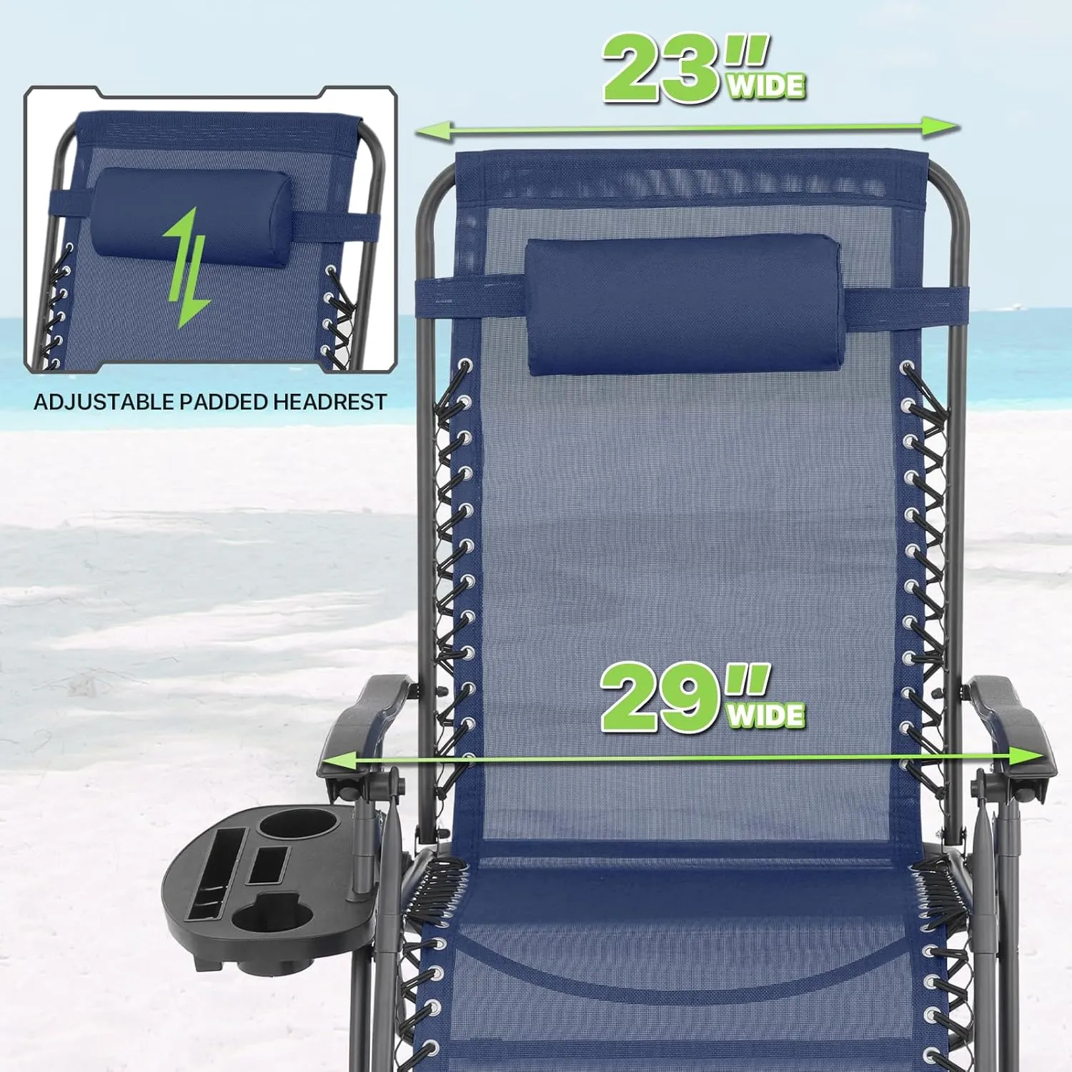 Magshion 29-Inch Zero Gravity Lounge Chairs Set of 2 with Cup Holder Tray, XL Patio Recliner Chair Foldable Outdoor Anti-Gravity Chairs, Navy Blue(330lb Weight Capacity)