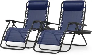 Magshion 29-Inch Zero Gravity Lounge Chairs Set of 2 with Cup Holder Tray, XL Patio Recliner Chair Foldable Outdoor Anti-Gravity Chairs, Navy Blue(330lb Weight Capacity)
