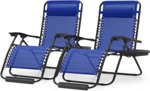 Magshion Oversized XL Zero Gravity Lounge Chairs Set of 2 with Cup Holder Tray, 29" Patio Recliner Chair Foldable Outdoor Anti-Gravity Chairs with Foot Rest Cushion, Blue (330lb Weight Capacity)