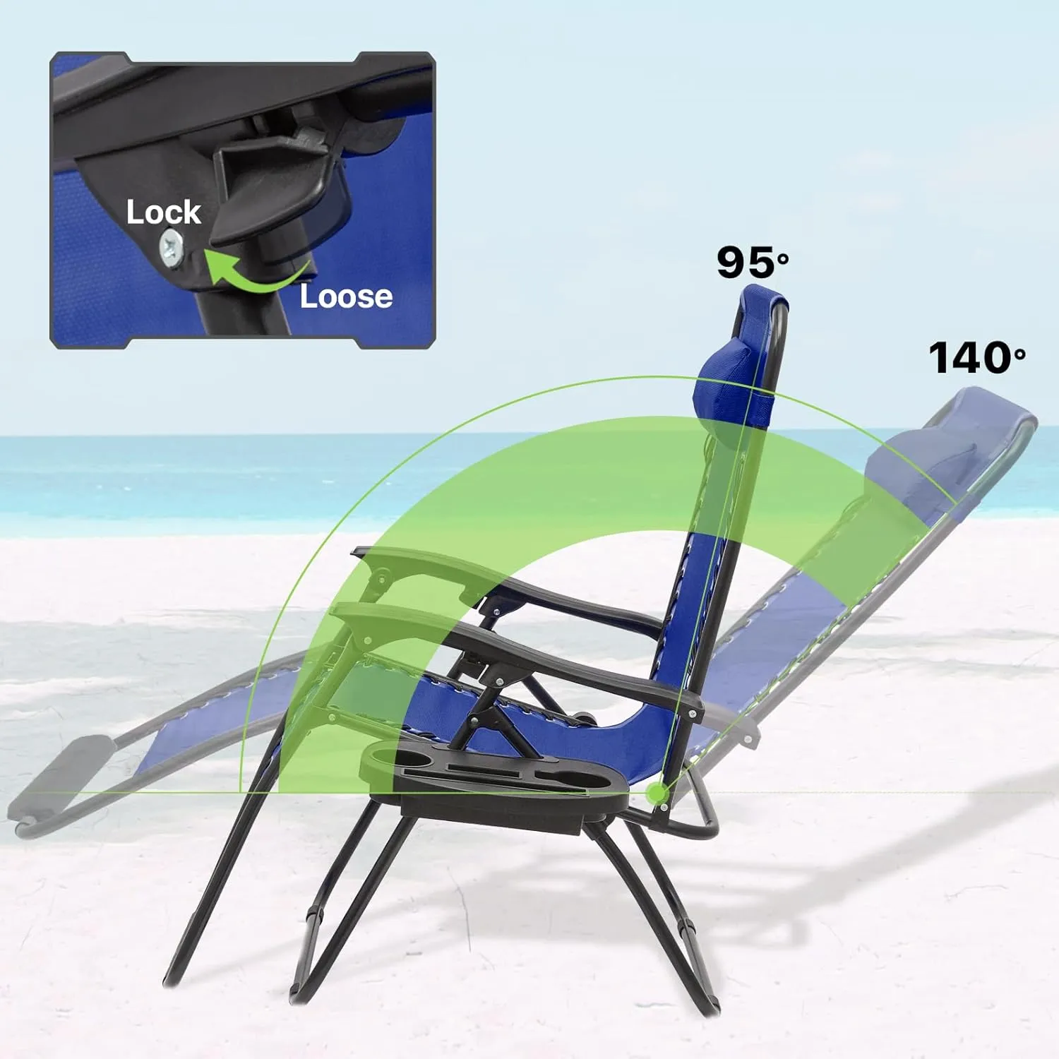 Magshion Oversized XL Zero Gravity Lounge Chairs Set of 2 with Cup Holder Tray, 29" Patio Recliner Chair Foldable Outdoor Anti-Gravity Chairs with Foot Rest Cushion, Blue (330lb Weight Capacity)
