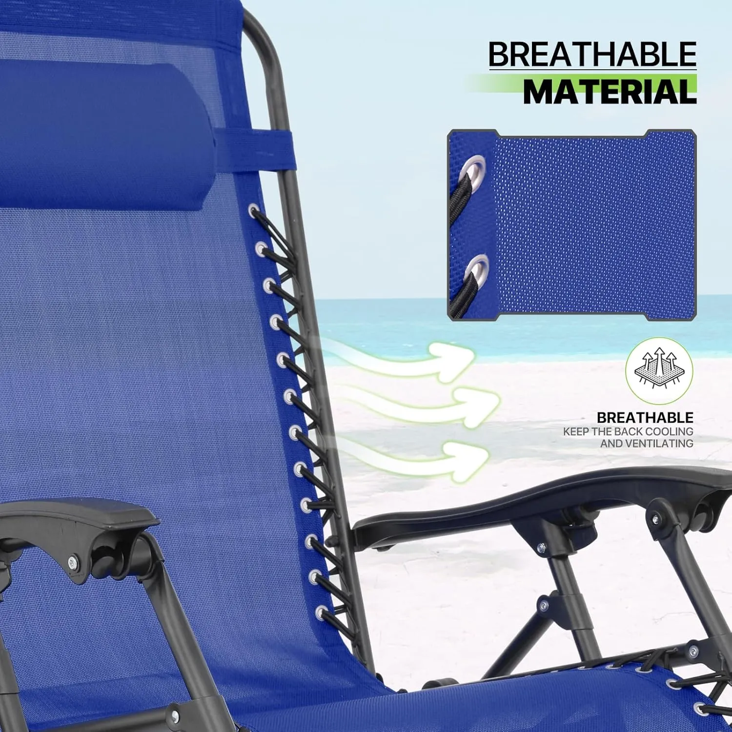 Magshion Oversized XL Zero Gravity Lounge Chairs Set of 2 with Cup Holder Tray, 29" Patio Recliner Chair Foldable Outdoor Anti-Gravity Chairs with Foot Rest Cushion, Blue (330lb Weight Capacity)