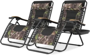 Magshion Zero Gravity Lounge Chairs Set of 2 with Cup Holder Tray, XL Patio Recliner Chair Foldable Outdoor Anti-Gravity Chairs, Jungle (330lb Weight Capacity)