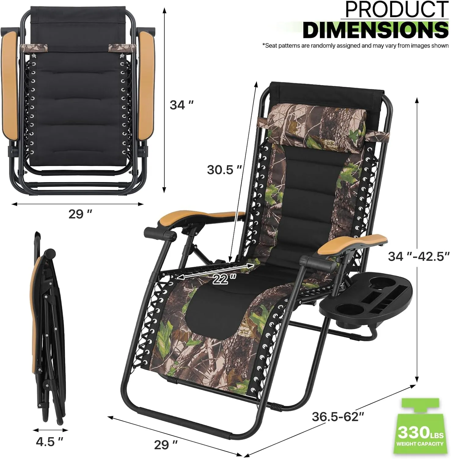 Magshion Zero Gravity Lounge Chairs Set of 2 with Cup Holder Tray, XL Patio Recliner Chair Foldable Outdoor Anti-Gravity Chairs, Jungle (330lb Weight Capacity)