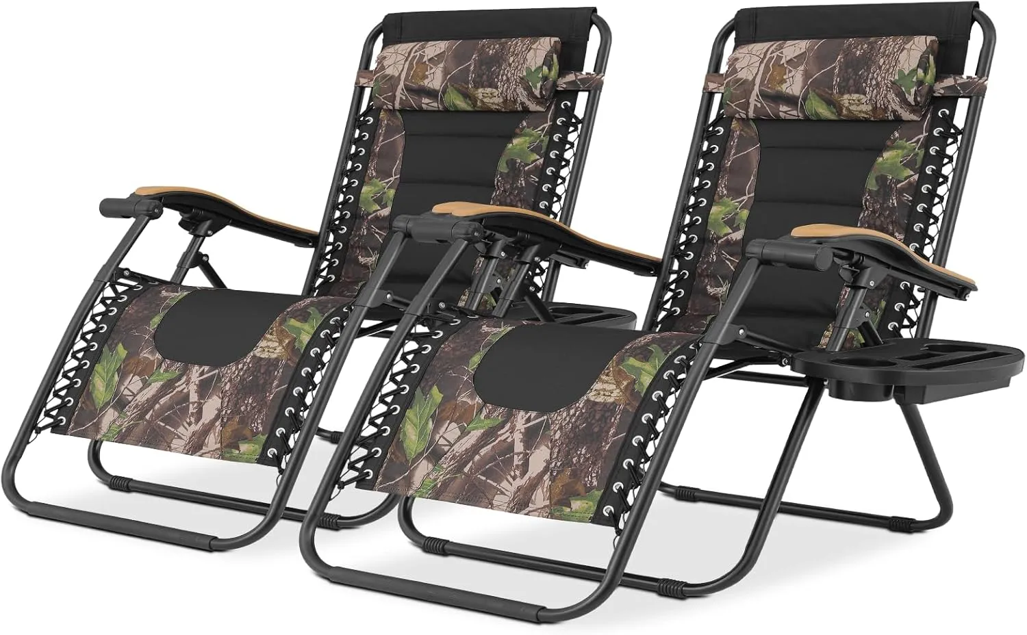 Magshion Zero Gravity Lounge Chairs Set of 2 with Cup Holder Tray, XL Patio Recliner Chair Foldable Outdoor Anti-Gravity Chairs, Jungle (330lb Weight Capacity)