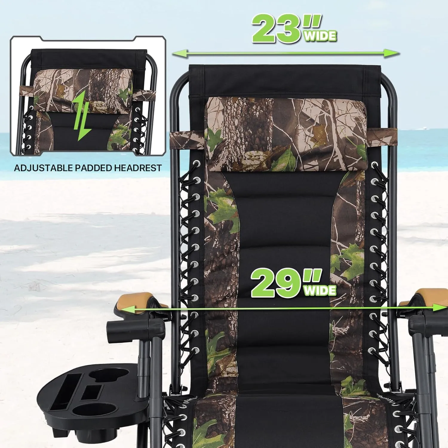 Magshion Zero Gravity Lounge Chairs Set of 2 with Cup Holder Tray, XL Patio Recliner Chair Foldable Outdoor Anti-Gravity Chairs, Jungle (330lb Weight Capacity)