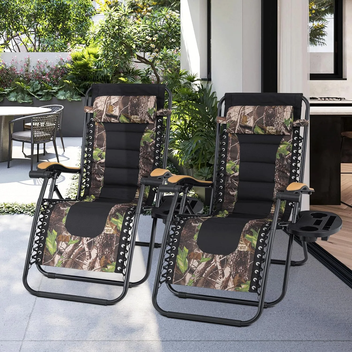 Magshion Zero Gravity Lounge Chairs Set of 2 with Cup Holder Tray, XL Patio Recliner Chair Foldable Outdoor Anti-Gravity Chairs, Jungle (330lb Weight Capacity)