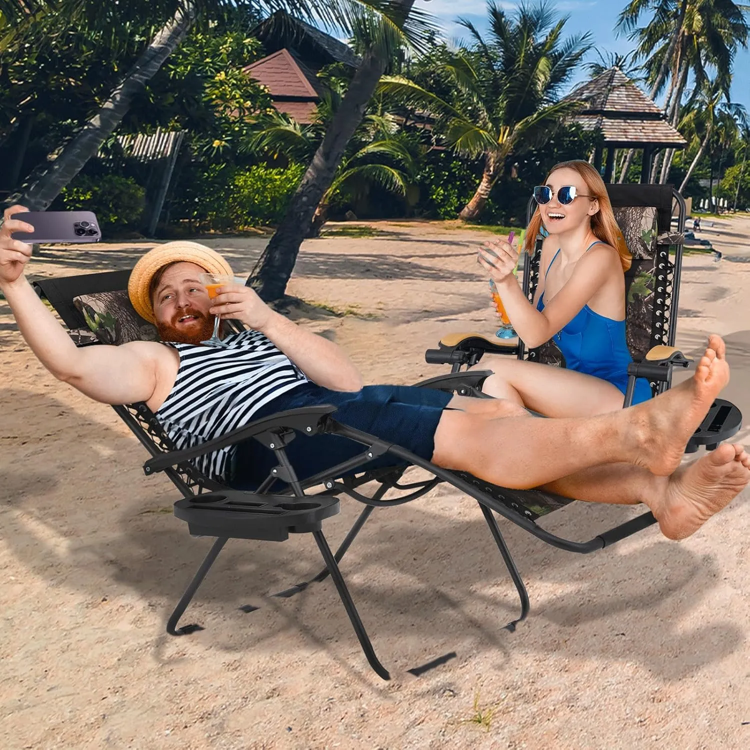 Magshion Zero Gravity Lounge Chairs Set of 2 with Cup Holder Tray, XL Patio Recliner Chair Foldable Outdoor Anti-Gravity Chairs, Jungle (330lb Weight Capacity)