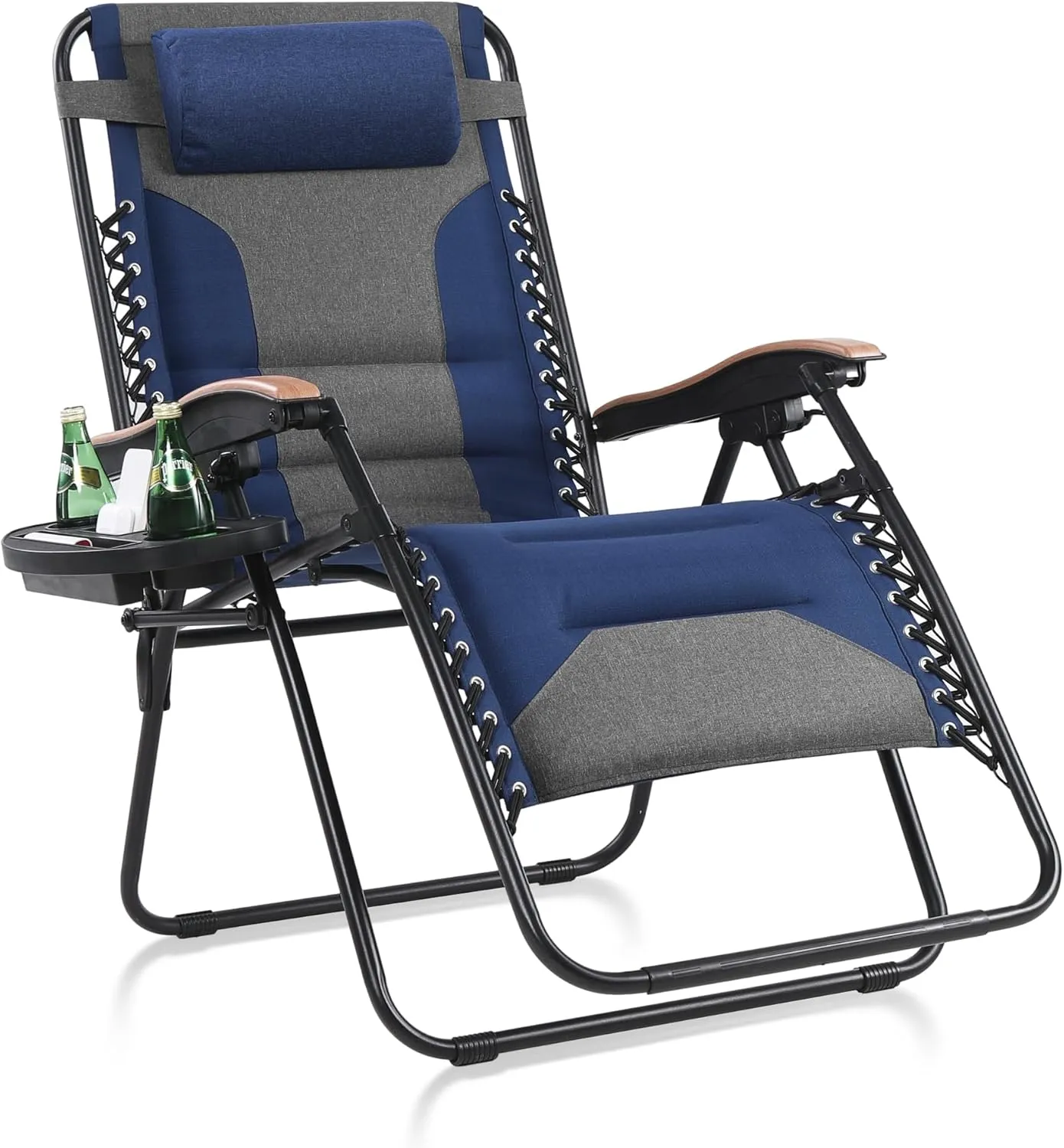 MAISON ARTS Oversized XXL Padded Zero Gravity Lounge Chair 30" Wide Seat Anti Gravity Lawn Chair Foldable Recliner Outdoor Camp Chair for Poolside Backyard Beach, Support 400LBS, Blue & Grey