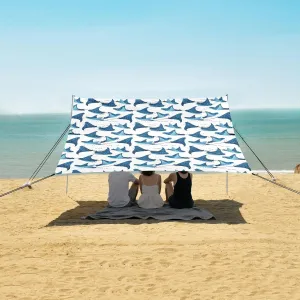 Manta Ray Fishes Beach Canopy Tent Anti-UV & Wind Resistant, Marine Animals Camping Sun Shelter Easy Setup Portable,Outdoor Shade Tents with Sandbags,Sand Shovels,Ground Pegs & Stability Poles
