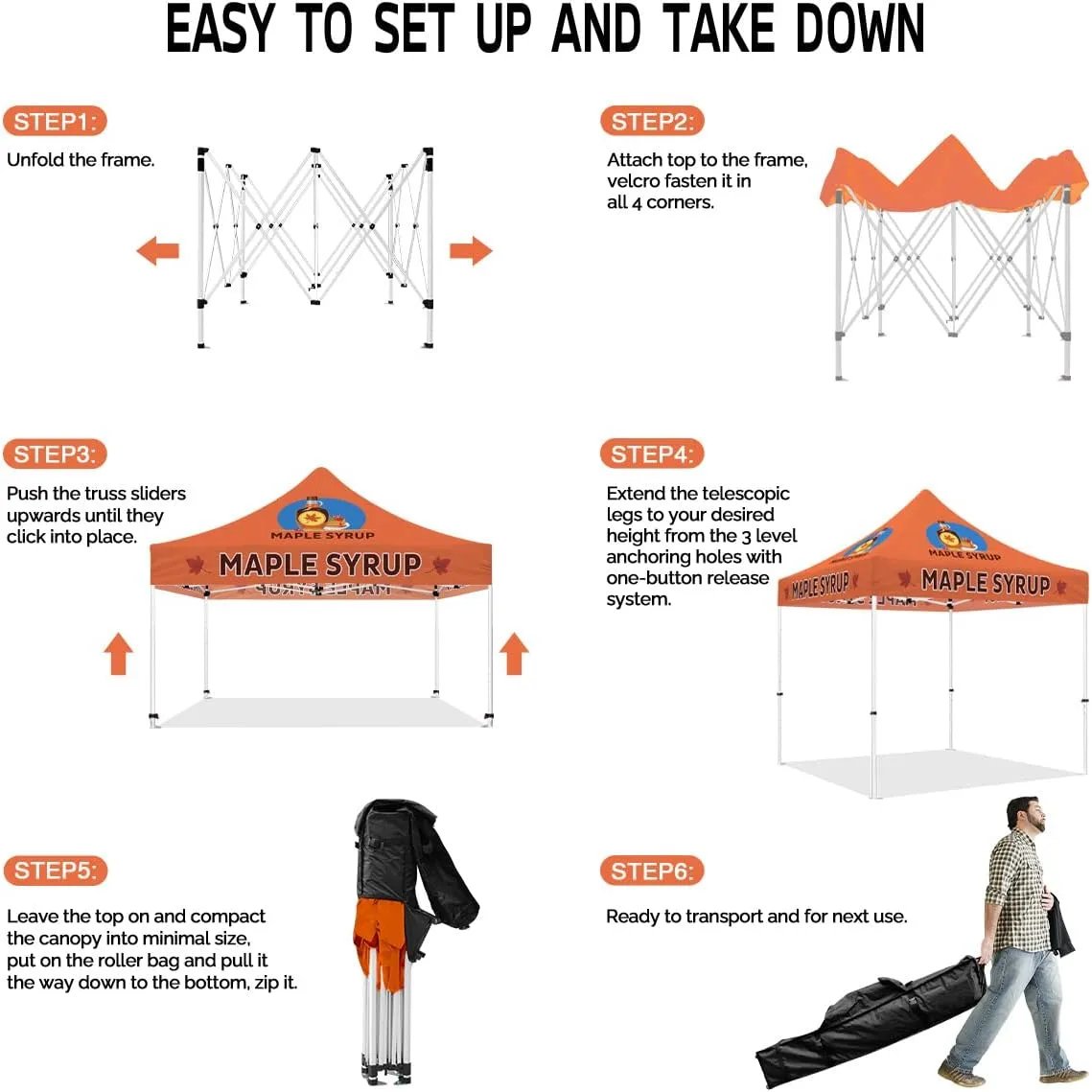 Maple Syrup Pop Up Tent, ABLEM8CANOPY 10x10 Heavy Duty Outdoor Canopy Tent for Pure Maple Syrup Business with Wheeled Travel Bag, Sidewall x1