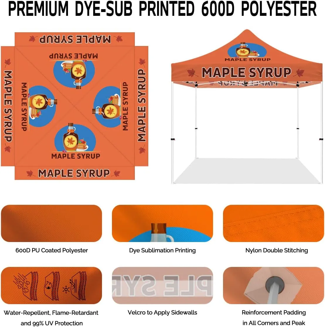 Maple Syrup Pop Up Tent, ABLEM8CANOPY 10x10 Heavy Duty Outdoor Canopy Tent for Pure Maple Syrup Business with Wheeled Travel Bag, Sidewall x1
