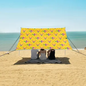 Mardi Gras Crayfish Fleur De Lis Beach Canopy Tent Anti-UV & Wind Resistant, Camping Sun Shelter Easy Setup Portable,Outdoor Shade Tents with Sandbags,Sand Shovels,Ground Pegs & Stability Poles