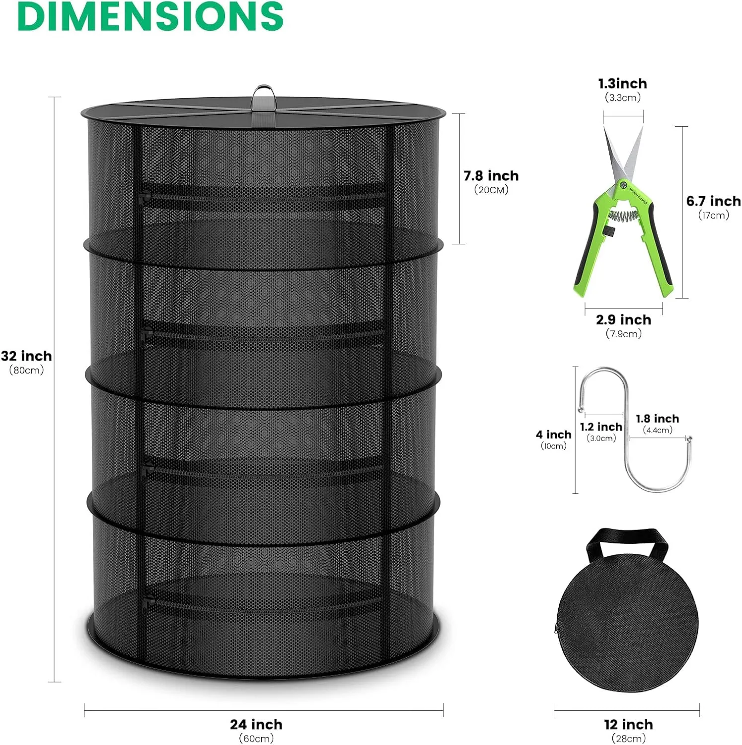 MARS HYDRO Herb Drying Rack, 2 ft 4 Layers Hanging Mesh Plant Racks with Zipper, Grow Tent Drying Rack for Herbs, Flowers, Seeds