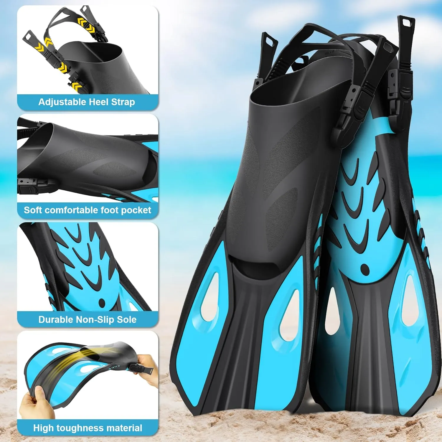 Mask Fin Snorkel Set, Snorkeling Gear for Adults with Panoramic View Mask, Dry Top Snorkel, Adjustable Swim Fins and Travel Bag, Man Woman Snorkel Gear for Swimming Snorkeling Diving