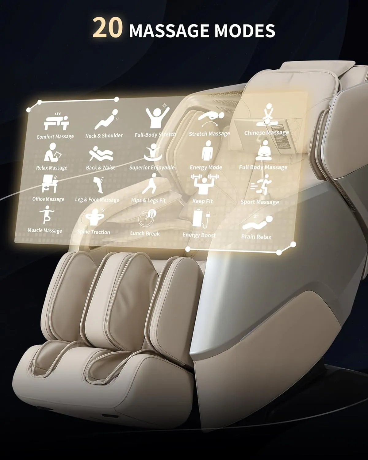 Massage Chair Full Body 4D Zero Gravity Chair SL Track with Heat Calf Rollers AI Voice Control Body Scan Bluetooth Massage Office Chairs, Beige