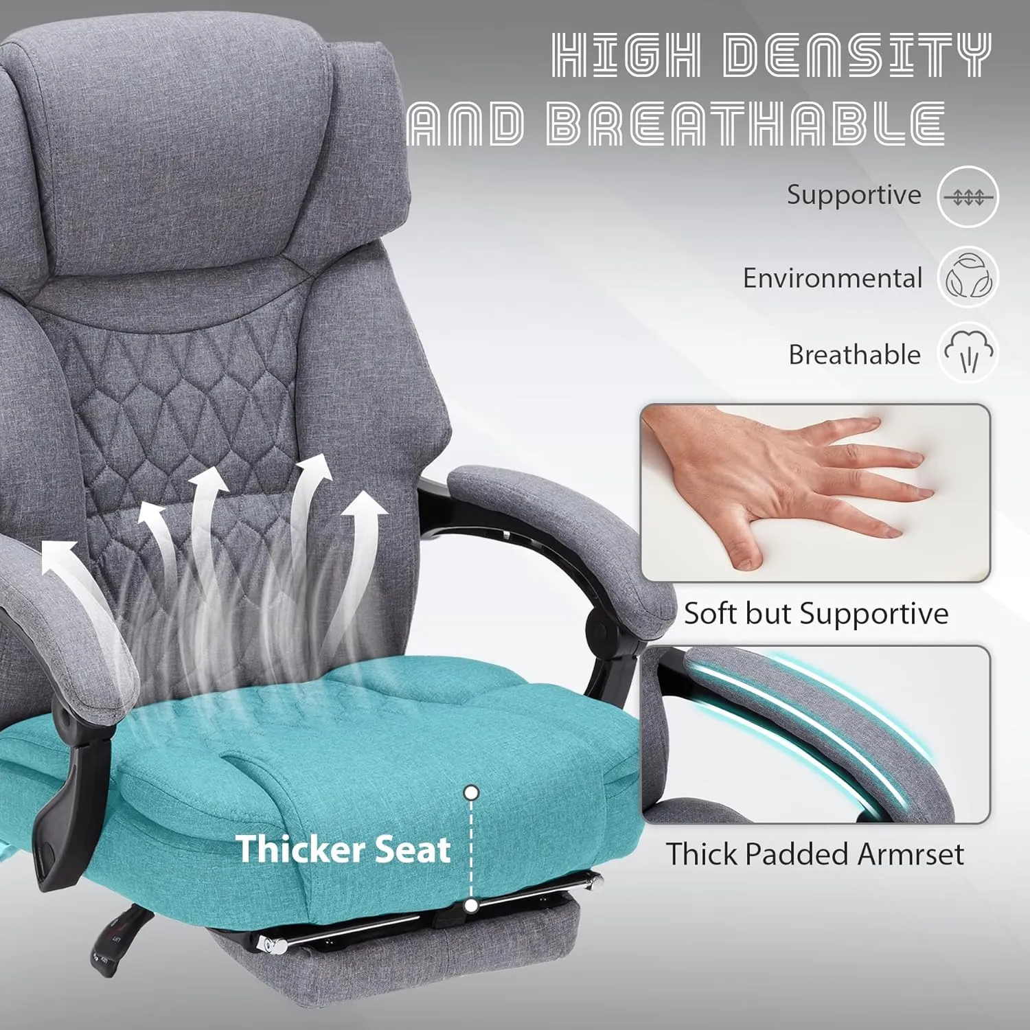 Massage Office Chair with Heat,Reclining Office Chair with Foot Rest,6 Points Vibration Home Desk Chairs for Heavy People 400lbs,Ergonomic Managerial Executive Chair (Grey)