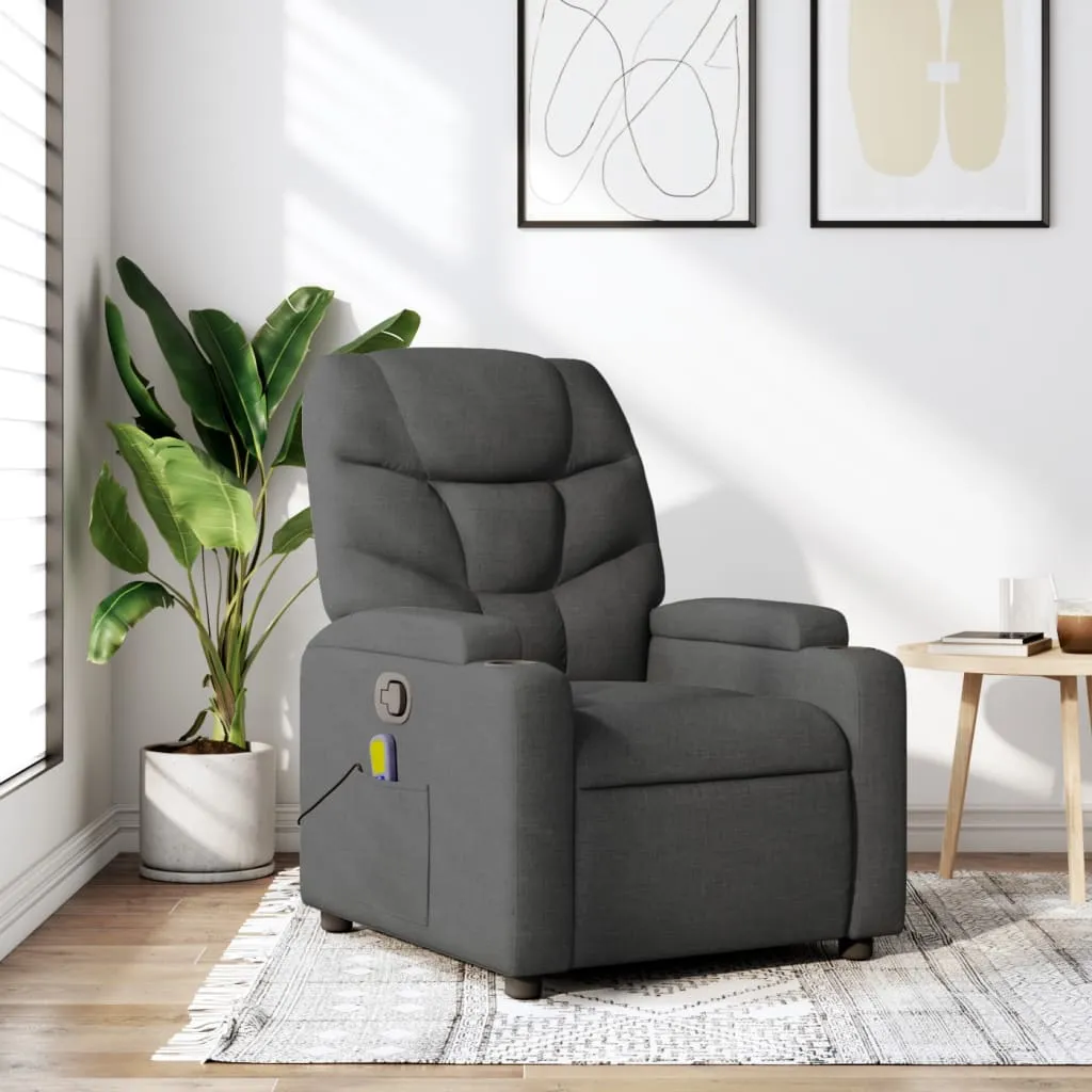 Massage Recliner Chair Dark Gray Fabric