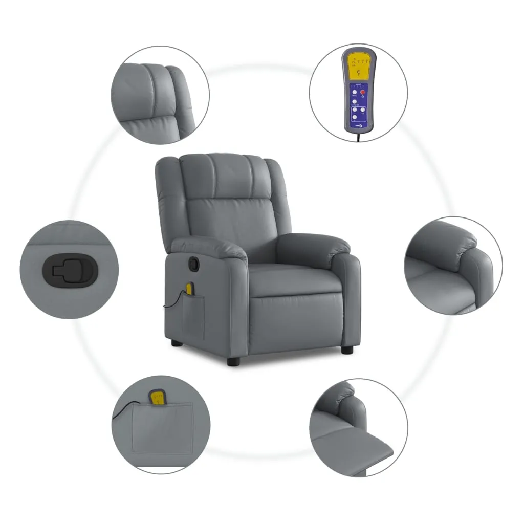Massage Recliner Chair Gray Faux Leather