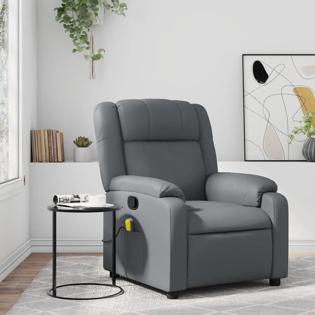 Massage Recliner Chair Gray Faux Leather