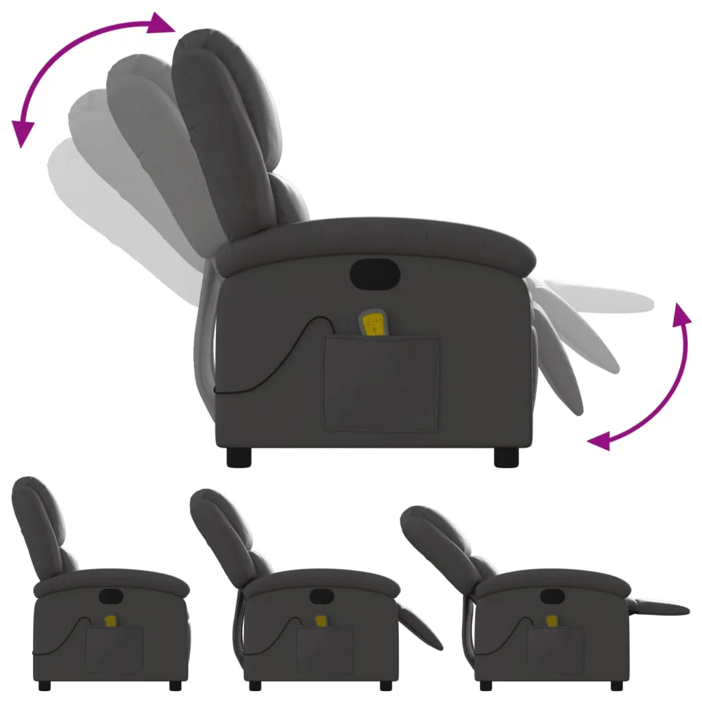 Massage Recliner Chair Gray Real Leather