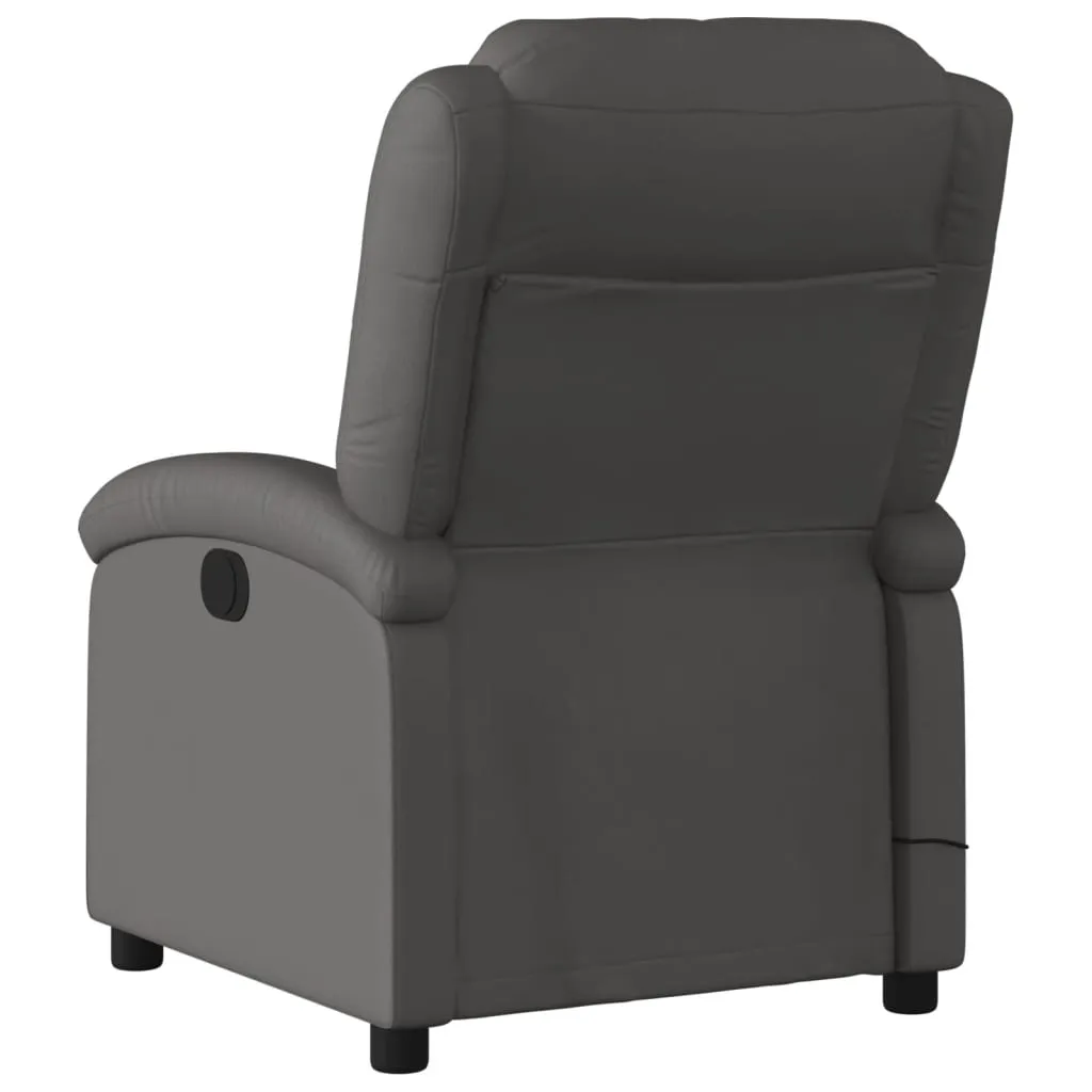 Massage Recliner Chair Gray Real Leather