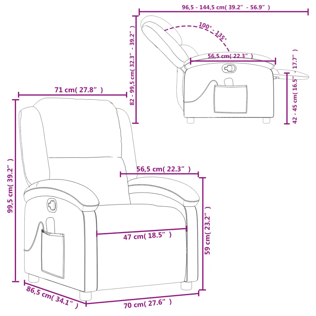 Massage Recliner Chair Gray Real Leather