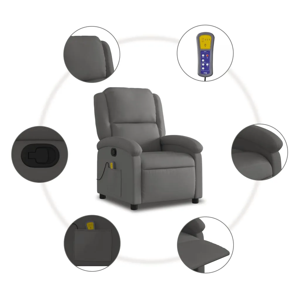 Massage Recliner Chair Gray Real Leather
