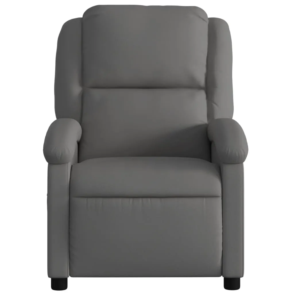 Massage Recliner Chair Gray Real Leather