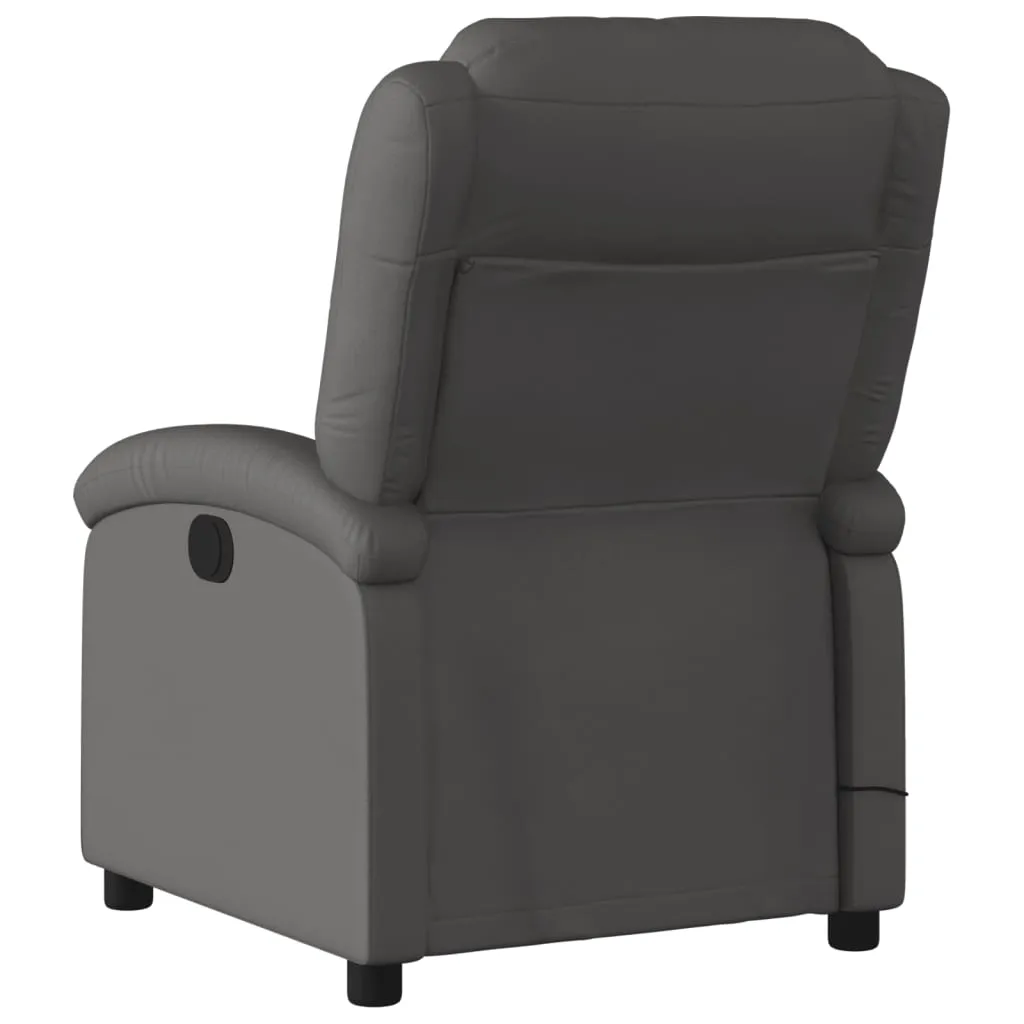 Massage Recliner Chair Gray Real Leather