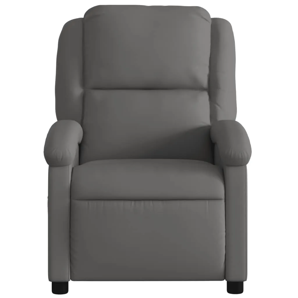 Massage Recliner Chair Gray Real Leather